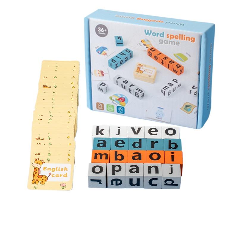 

Деревянные игрушки-пазлы со словами, когнитивная задача с буквами, игра на память с английскими словами, развивающие игрушки для раннего обучения для детей