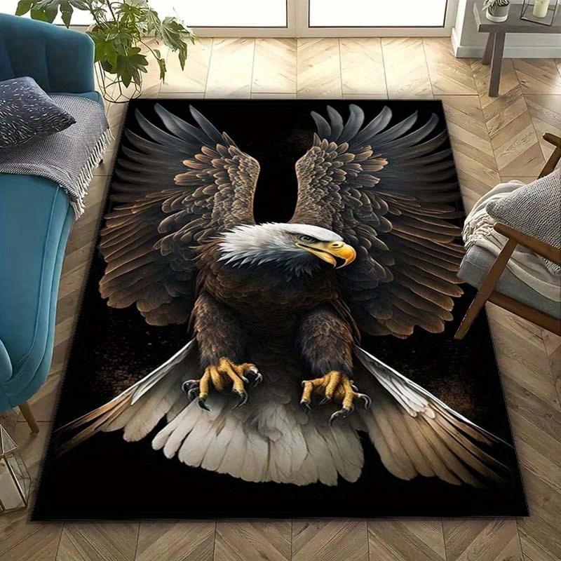 Crystal Velvet Flying Eagle Print Carpet for Bedroom, Living Room, Home Decor, Non-Slip Mat, Bedside Rug, Office Chair M
