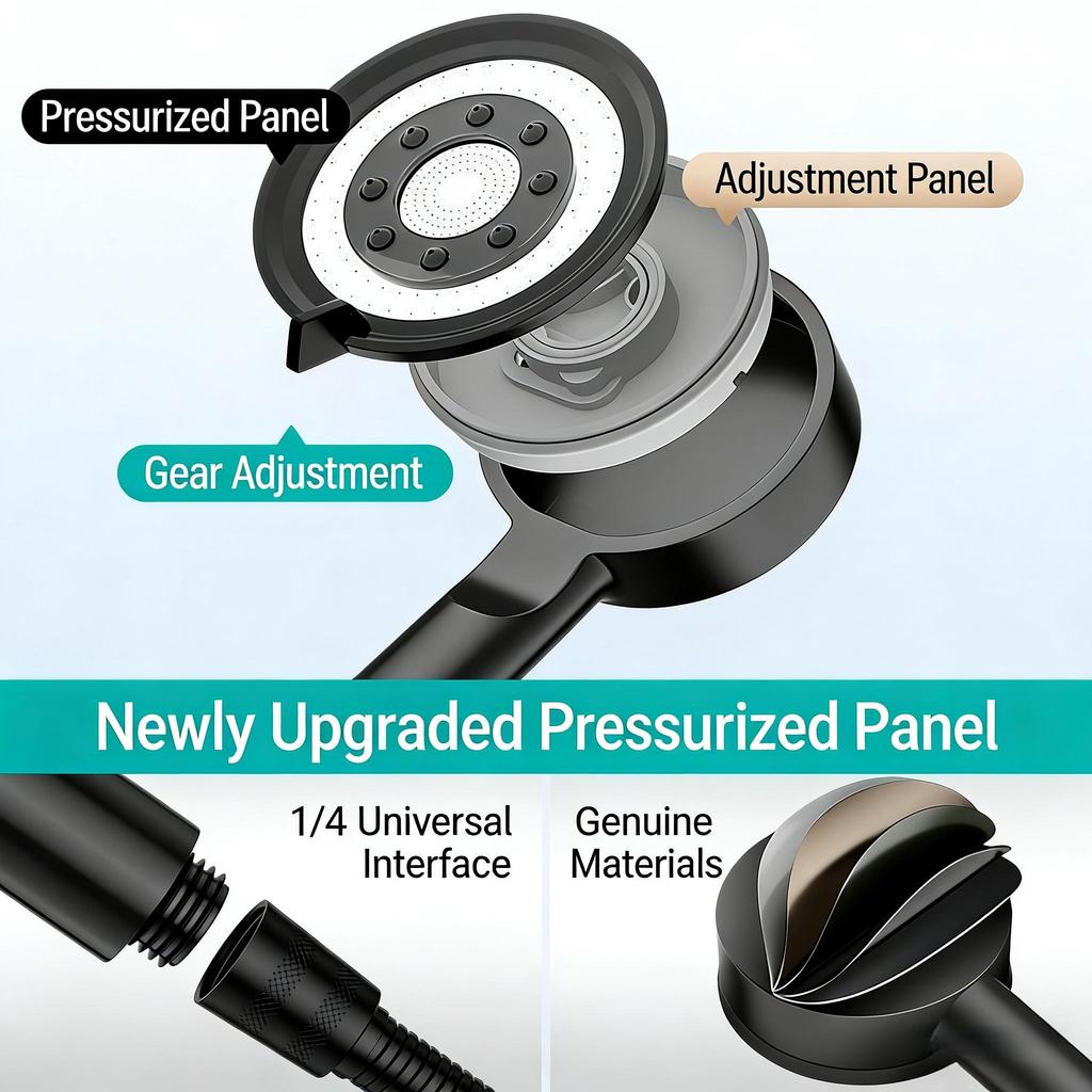 Handheld Shower Head High Pressure Water Saving 5 Modes Stainless Steel