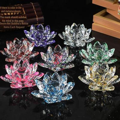 Crystal Lotus Candle Holder - Decorative Buddhist Desk Ornament