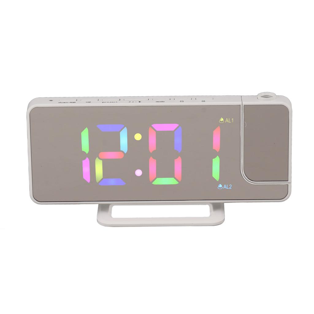Digital Clock RGB LED Large Screen Mirror Projection Multifunctional Table Electronic Alarm White