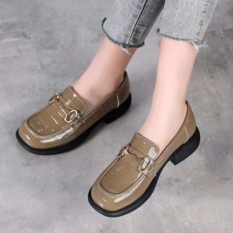 

Женские модные туфли из мягкой кожи на толстой подошве, весенне-осенние, маленькие кожаные туфли на плоской подошве без задника, женские одинарные туфли с нескользящей подошвой 41 зелёный