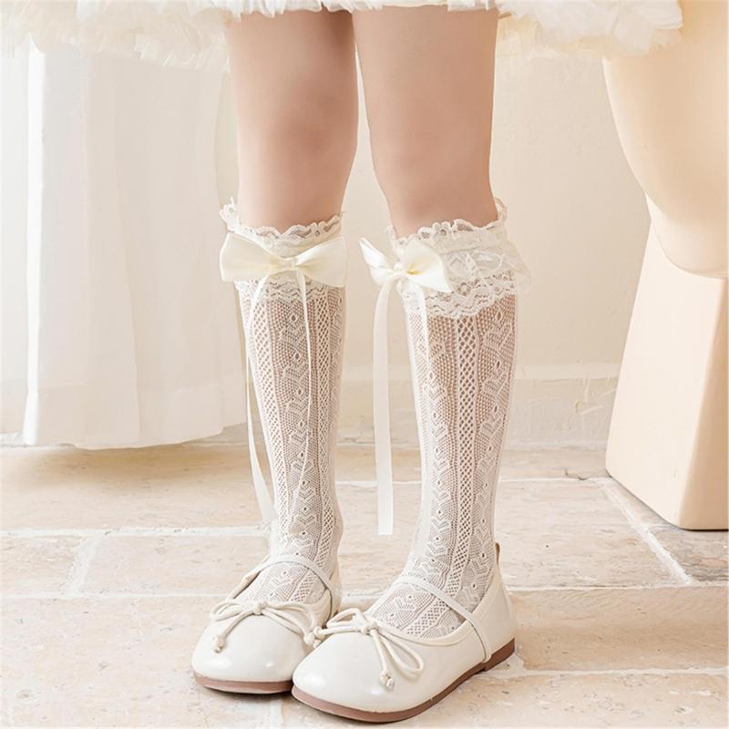 Girls Knee Socks Bowknot Ribbon Socks Stockings for Girl Student 3-16 Year