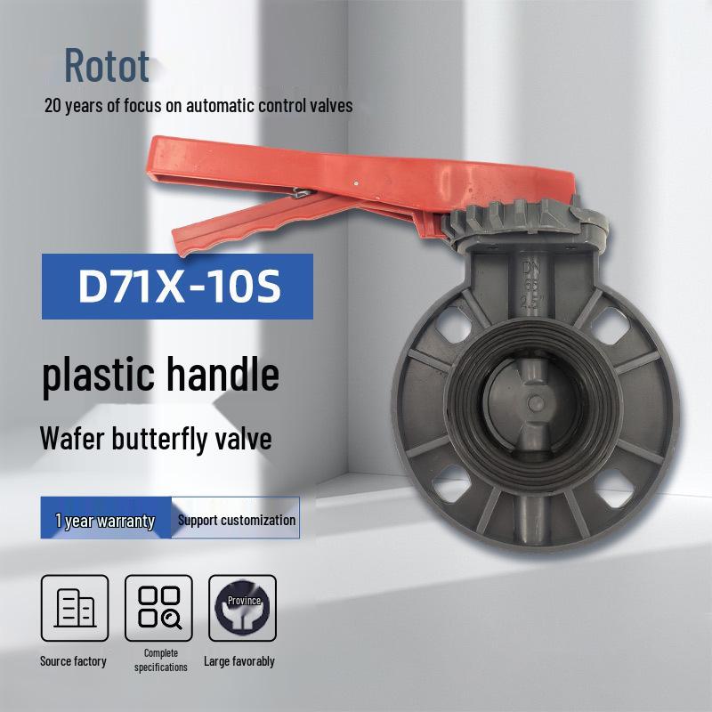 UPVC Manual Double Flange Butterfly Valve D71X-10S with Plastic Handle, EPDM Soft Seal, National Standard.