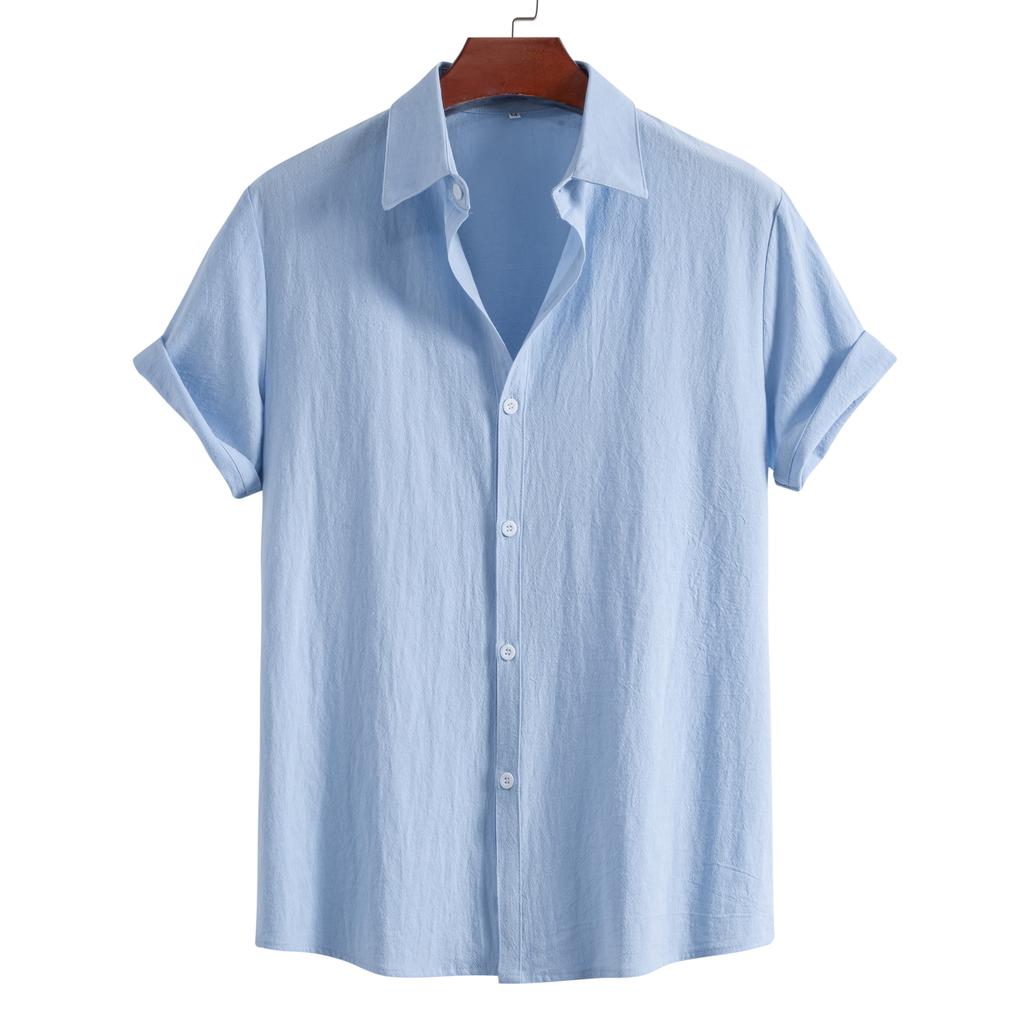Breathable Linen Cotton Blend Short Sleeve Shirts For Men, Plain Solid Color Lightweight Button Up Shirts For Spring Summer Daily