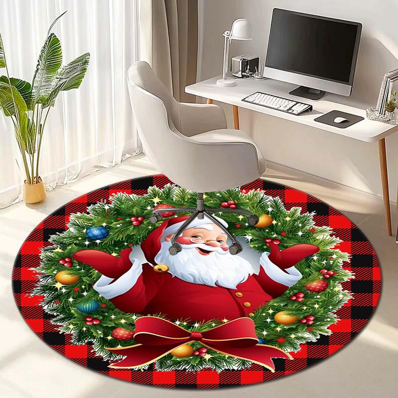 Cute Christmas Day Gift Bell Santa Claus Snowman Christmas Tree round rug Home Soft Decorative Anti slip Chair Mat Carpet Outdoor Floor Mat Carpet 32
