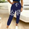 Summer Ladies Blue and White Porcelain Ink Wash Printed Sweatpants Loose Fit Drawstring Joggers Elastic Cuff Daily Casual Pants