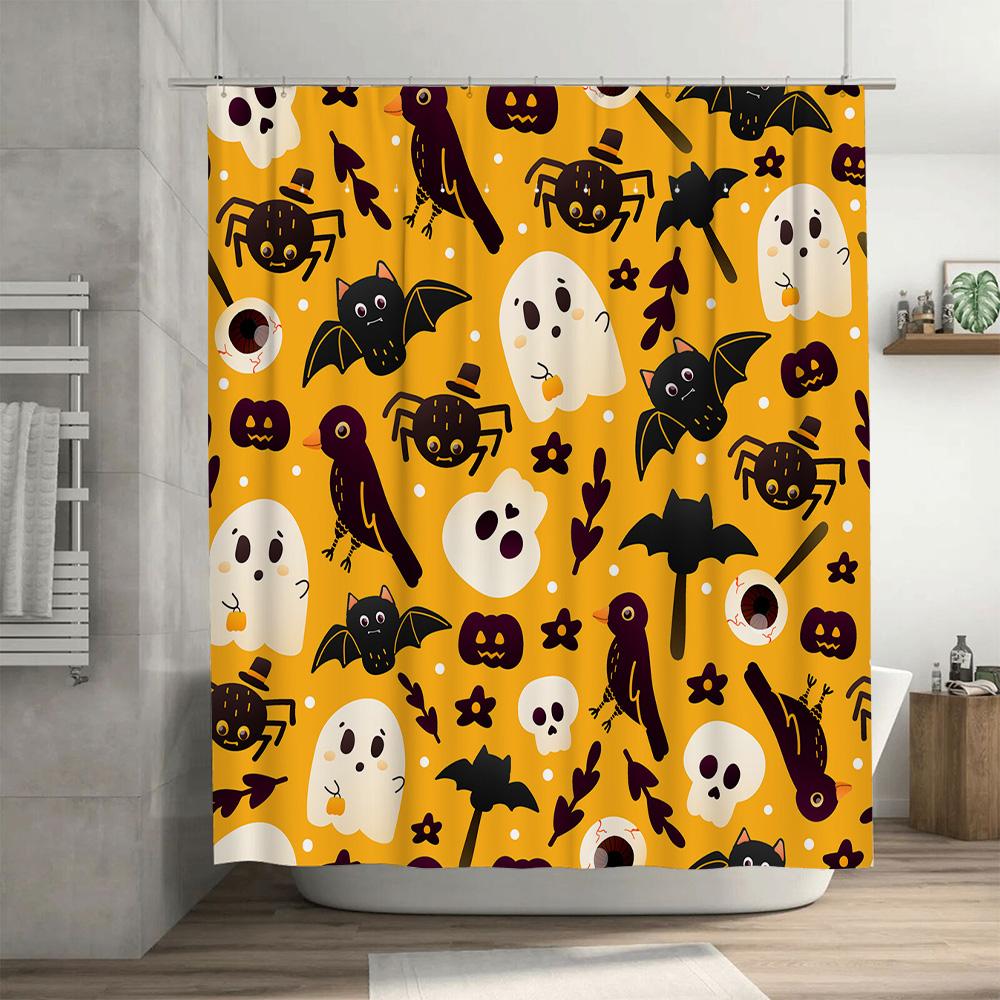 Halloween-themed Shower Curtain with Ghostly Designs Waterproof Fabric for Bathroom Decor