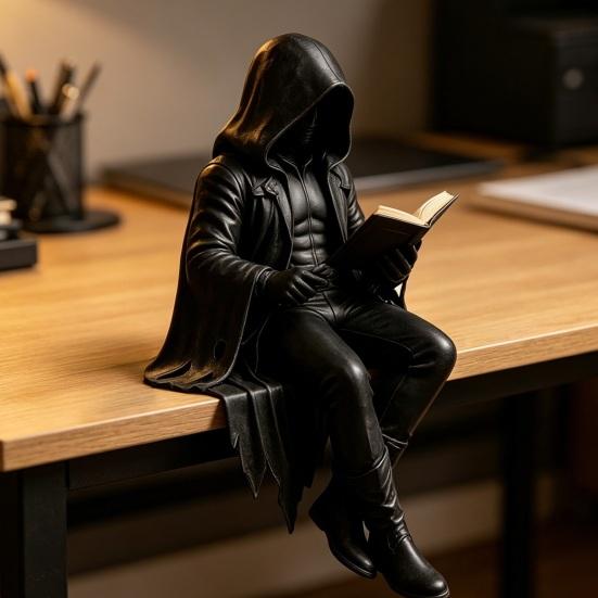 Jijijing Gotische Duistere Fantasie Figuur, Skelet Lezend Boek Beeldje, Academie Huisdecoratie voor Bibliotheek Kantoor Studiekamer Verzamelaar Display Cadeau