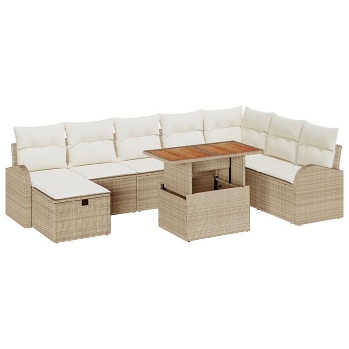 VidaXL Ensemble de canapé de jardin 9 pièces avec coussins beige poly rotin 3359984