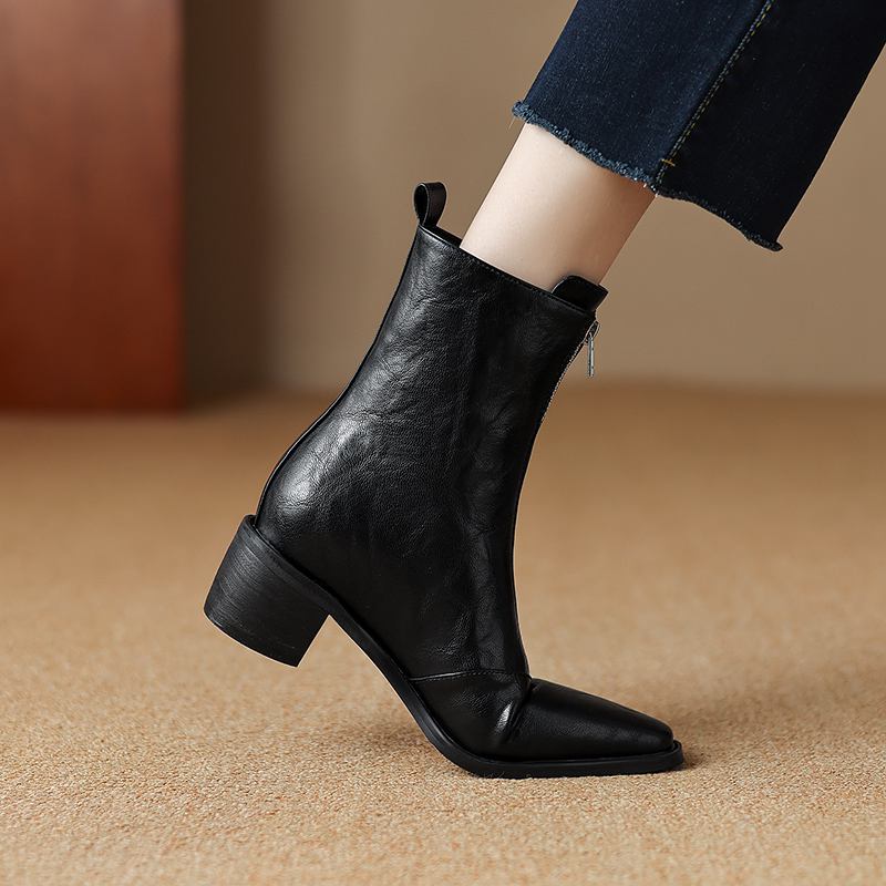 Krazing Pot PU Herbst Winter Schuhe Große Größe Chelsea Stiefel Square Toe Warm Halten Front Zipper Größe 43 Stiefeletten