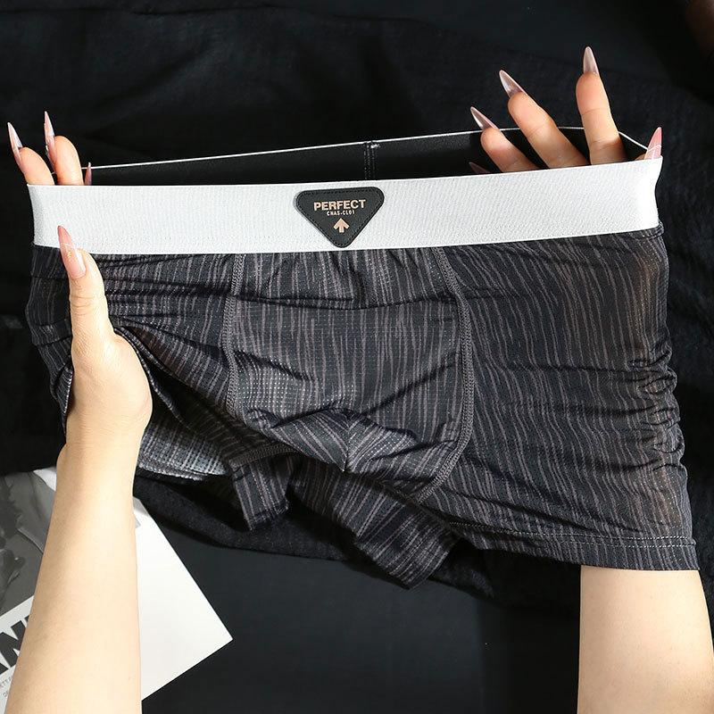 3pcs Summer Mesh Men's Underwear Ice Silk Flat Corner Pants Thin Breathable Four Corner Pants Boxer Brief