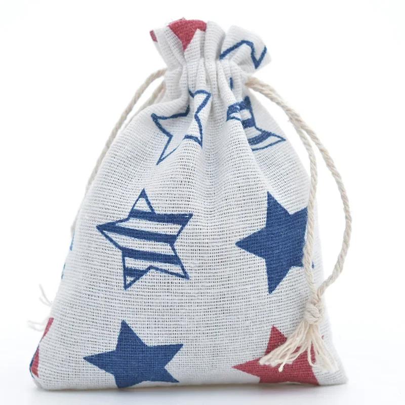 10pcs Cartoon Printing Multicolor Natural Cotton linen Wedding Children's Travel Supplies Cosmetic Sundries Storage gift Bags