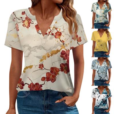 Women's T Shirt Tee Printed Short Sleeve Daily Weekend Fashion Basic V Neck Regular Top