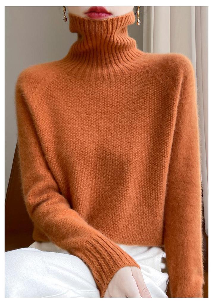 Women's Osmanthus Stitch High-Collar Wool Sweater: Versatile, Warm Autumn & Winter Knit Long Sleeve Base Layer