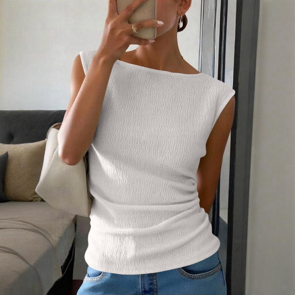 Women Sleeveless Tank Top Slim Fit Crew Neck Textured Stretchy Summer Casual Basic Vest Top for Layering or Daily Wear