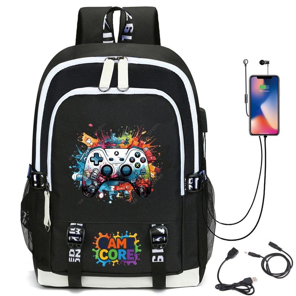 Digital Printing Gamepad Pattern Backpack Cartoon Elementary School Bag Large Capacity Usb Backpack