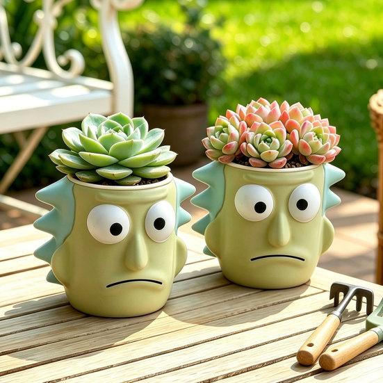 Rick Face Planter, Funny Face Flower Pot for Indoor Outdoor Plants, Creative Succulents Pot, Unique Garden Decor for Desk Home Office Decoration