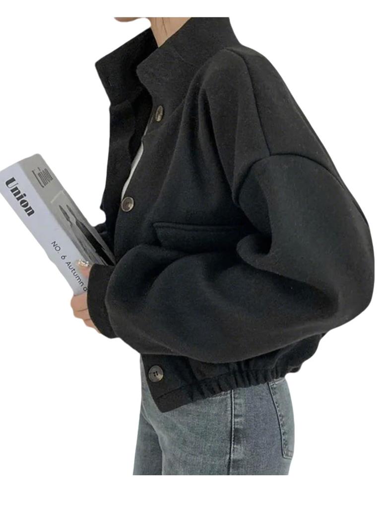 Women's Short Stand Collar Lazy Style Loose Casual Woolen Coat