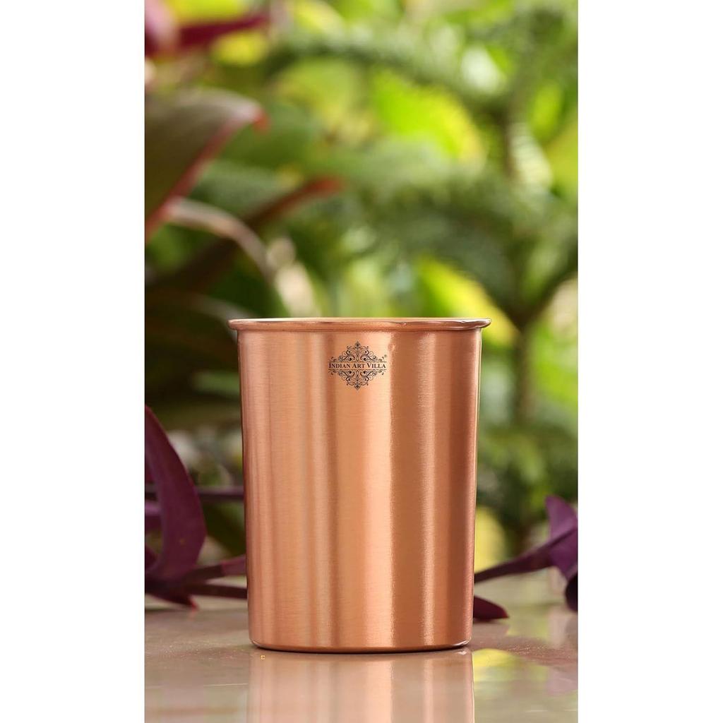 Pure Copper Plain Glass with Matt Finish Design, Drinking Serving Water, Yoga Ayurveda, Volume-300 Ml, Pack of 2