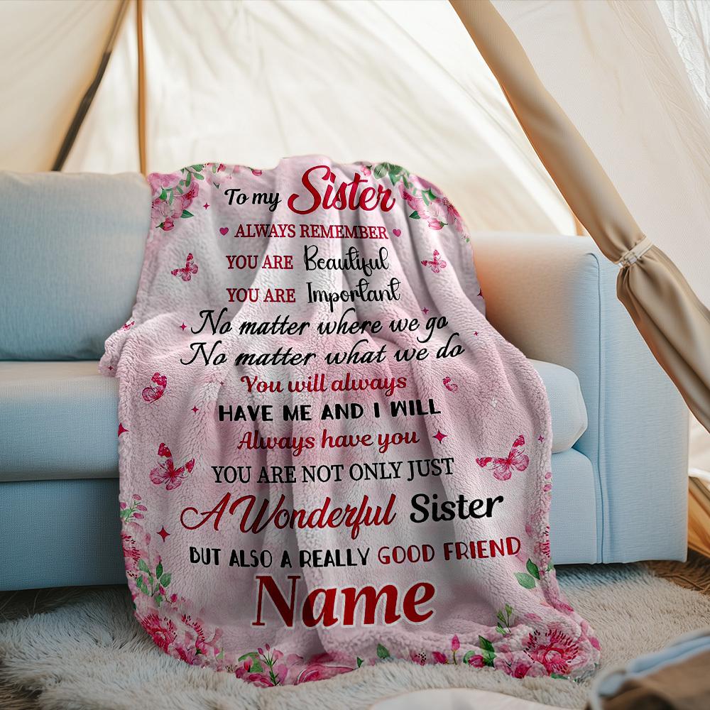 Sister'S Love Outdoor Customize Your Name Blanket Comfortable Soft Lightweight Perfect For Travel Camping Picnics Sofa Office Bed Living Room Ideal