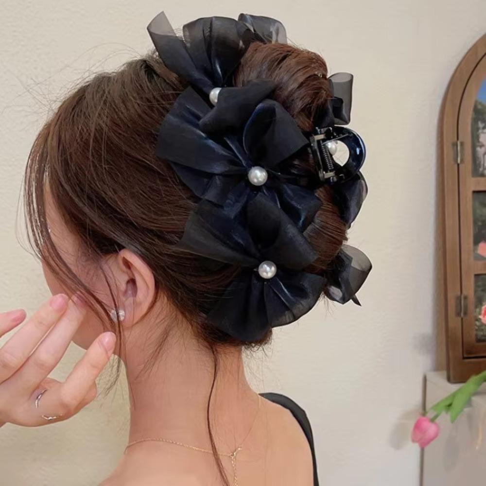 Mesh Hair Clip Large Bow Mesh Crab Hair Clip Sweet Bows Shark Clip  Hair Accessories