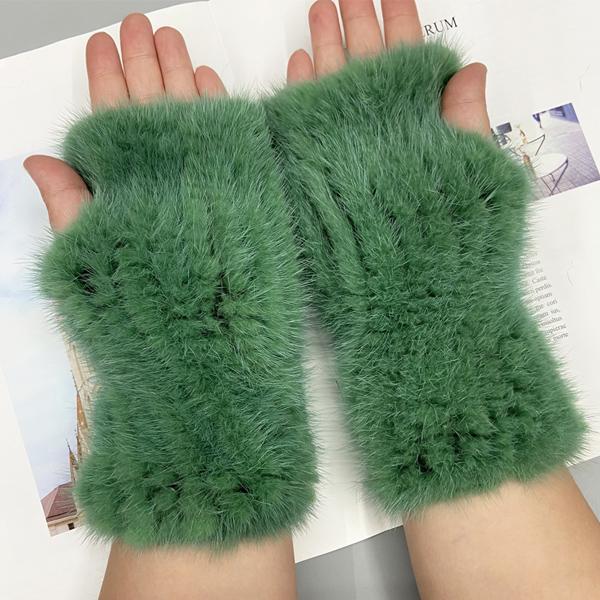 Winter Gloves for Women Natural Mink Fur Knitted Fingerless Solid Warm Elastic Gloves