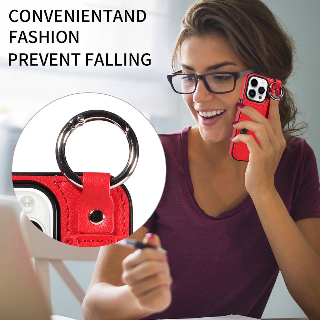 Etui na telefon ze skóry PU z kieszeniami na karty, z pierścieniem na palec i klamrą do paska na nadgarstek do iPhone'a XS, XR, XS Max, iPhone'a 7,8,7Plus,11,11Pro,11Pro,12,13,14,15...