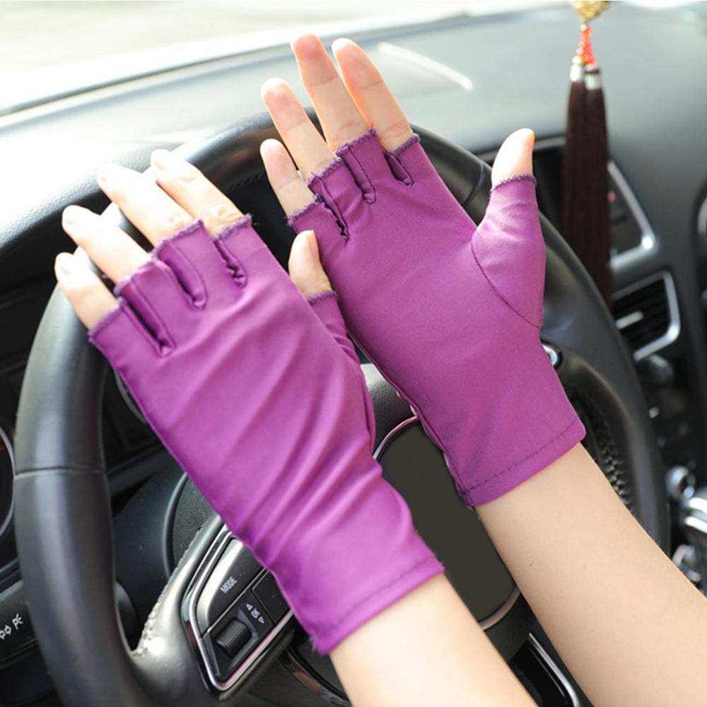 Damen Elastische Schweißabsorption Sonnenschutz Stretch Halbfingerhandschuhe Fäustlinge Fahrhandschuhe Anti-UV
