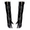 Cloth Zipper Long Gloves Elastic Women Gloves Patent Leather Black Gloves  Dance Stage Performance