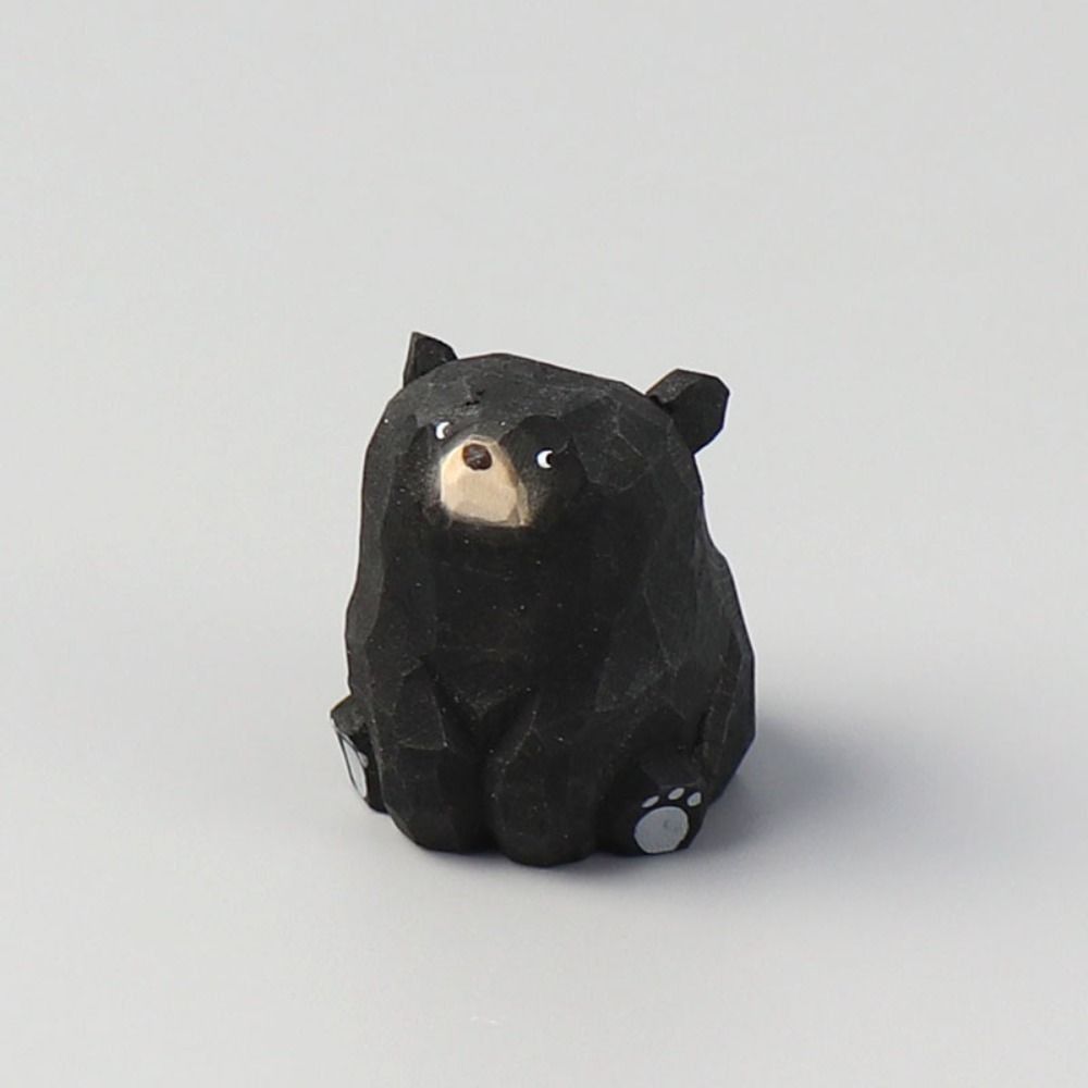 Creative Solid Wood Wooden Bear Figurines Hand Carved Cute Polar Bear Ornament Miniature Funny Mini Bear Statue Car