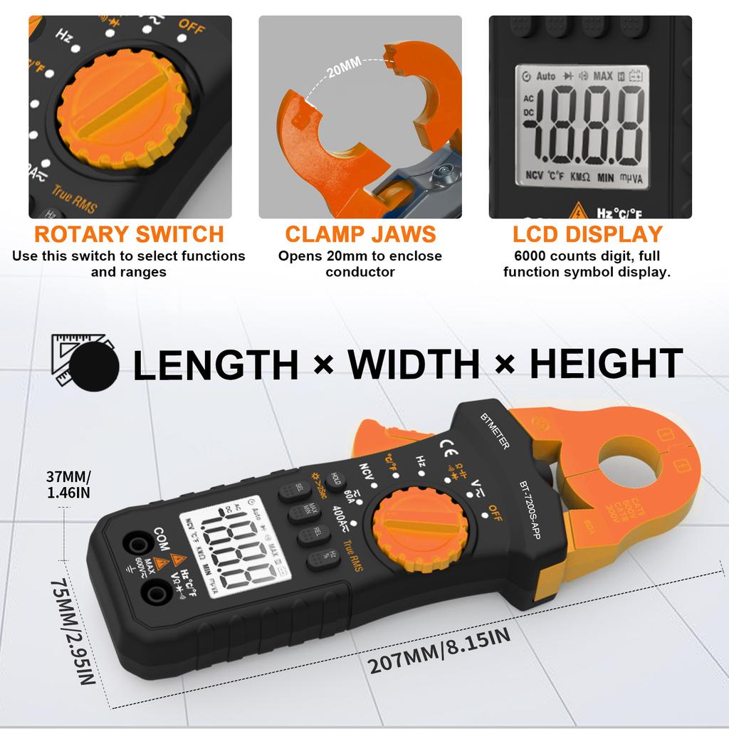 Best Bluetooth Clamp Meter For Beginners, AC/DC Voltage & Current, Non-Contact Voltage Detection,  Auto-Ranging Multimeter Tools