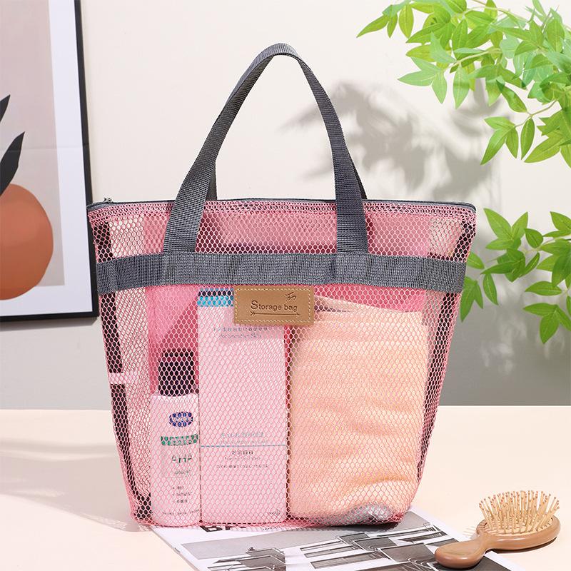 

1Pc Mesh Shower Bag with Quick Dry Technology Portable Toiletry Tote Outdoor Beach Bag Makeup Organizer 30x28 CM розовый