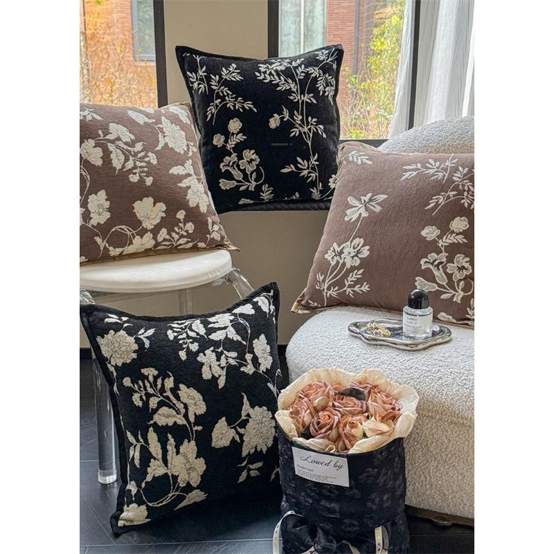 Vintage Floral Soft Chenille Decorative Pillow Cover 45x45cm Brown Grey Green Cushion Cover for Sofa Bed Home Living Room Decor