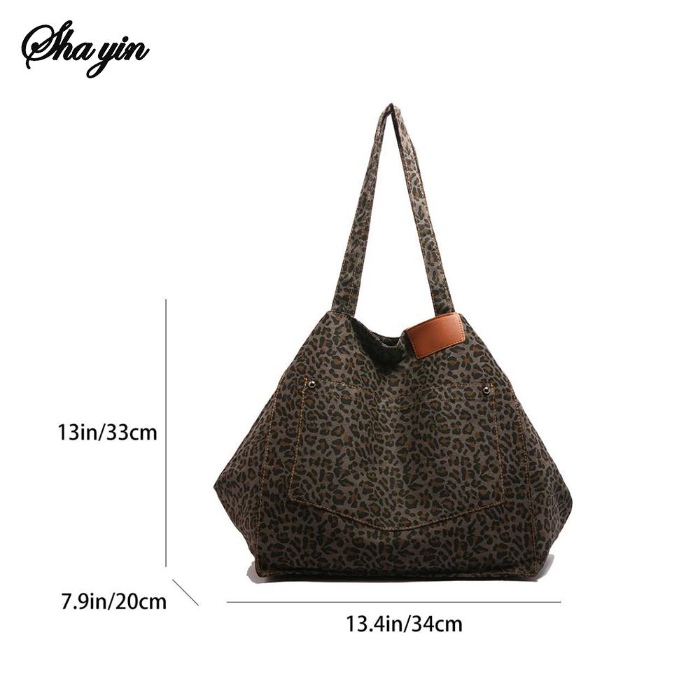 Leopard Print Tote Bag for Women, Large Capacity Vintage Shoulder Bag, Versatile Handbag for Commute, Shopping & Mother's Use