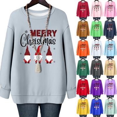 Ladies' Christmas Printed Round Neck Long Sleeved T-shirt Sweatshirt Top