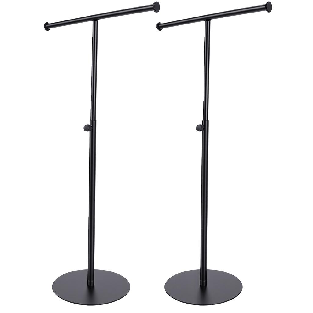 T Shape Storage Rack Adjustable Height Black Iron Handbag Display Stand with Weighted Base