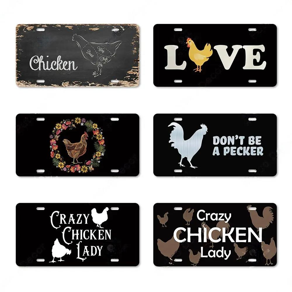 Vintage Metal Chicken Licenses Plate Signs Decor Plaque Metal Decoration for Hen House Door Farmhouse