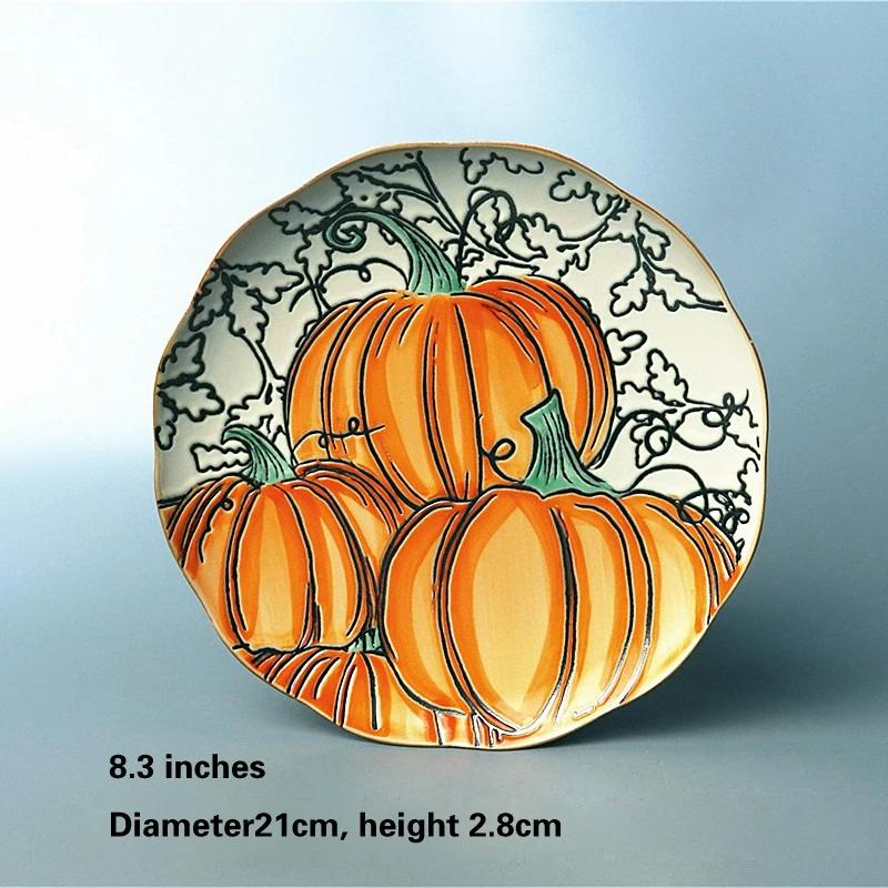 8-14 Inch European Circular Plate Cake Rack Fruit Tray Steak Plate Ceramic Hand-painted Disc Underglaze Fruit Creative Plate-B