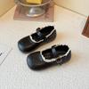 Girls Lace Trim Mary Jane Adjustable Buckle Casual Flat Shoes
