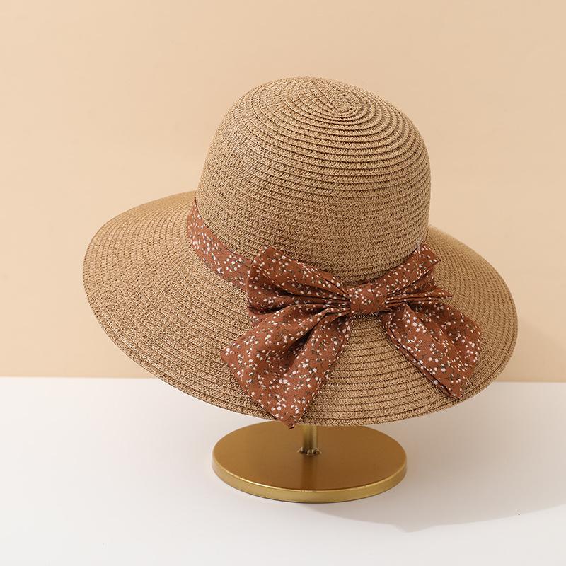 Summer Women's Panama Straw Hat with Butterfly Ribbon Dome Sun Protection Cap for Beach Travel Sunscreen Accessory