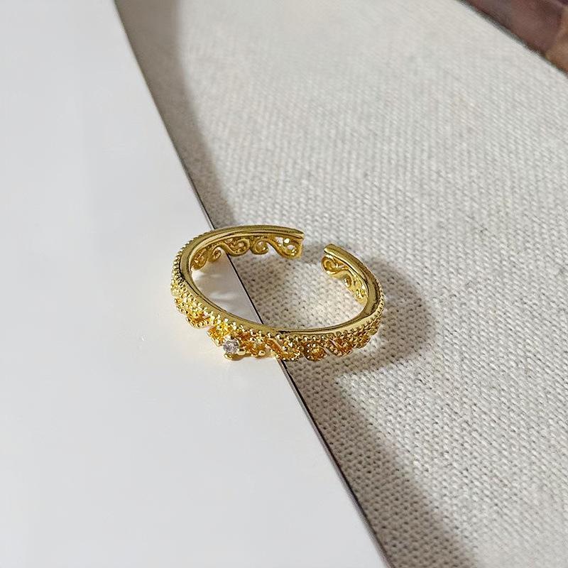 Medieval Vintage Fine Version Simple Open Ring Light Luxury Niche High Sense Super Flash Full Diamond Zircon Index Finger Ring Adjustable opening