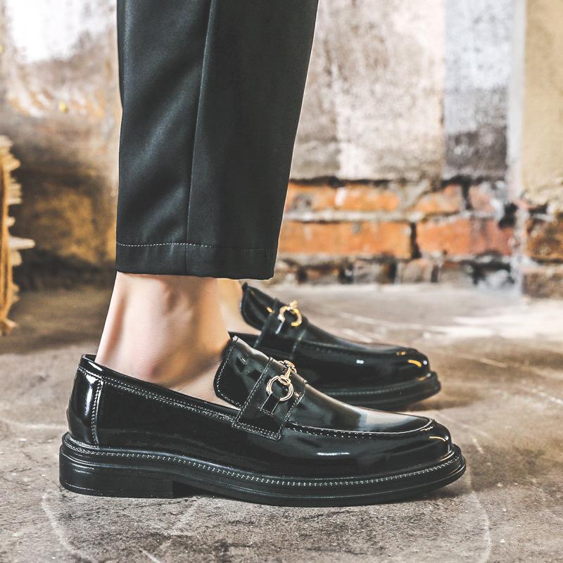 Spring New Men'S Casual Leather Shoes British Style Doudou Shoes Lazy One-Pedal Black Trendy Shoes 85136-J