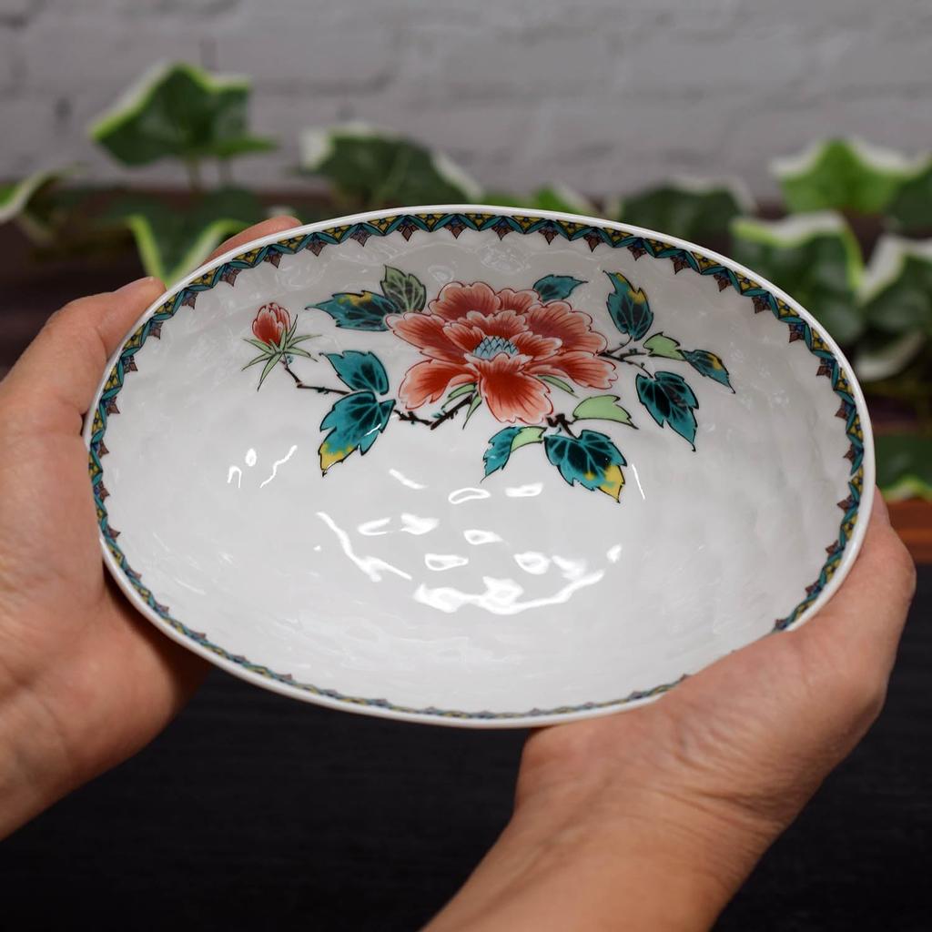 Japanese Warehouse Stylish Tableware Kutani Ware Bowl Red Peony Pottery Luxury Japanese Tableware Moribachi Bowl Made In Japan