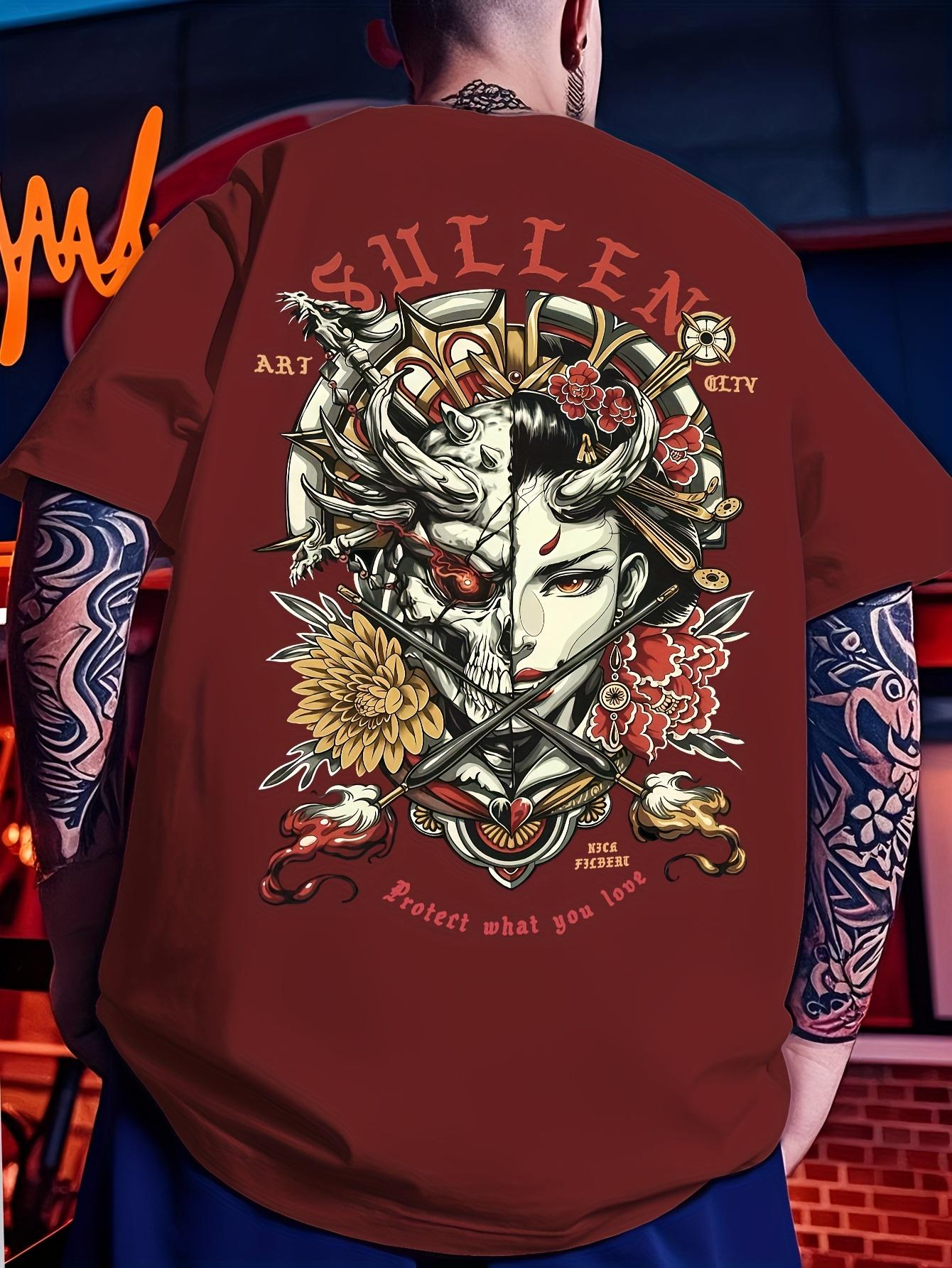 

Sullen Clothing Unisexs Nick Filbert Standard TShirt Tattoo Art Graphic Tee Dual Face Floral Motif Streetwear Summer Short Sleeve 4XL