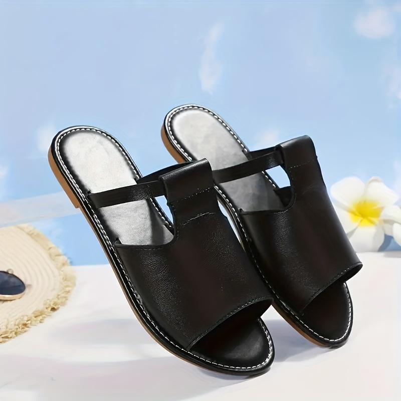 Ausgeschnittene Slide-Sandalen für Damen, trendige flache Slide-Sandalen aus Kunstleder, leichte Slip-On-Outdoor-Schuhe