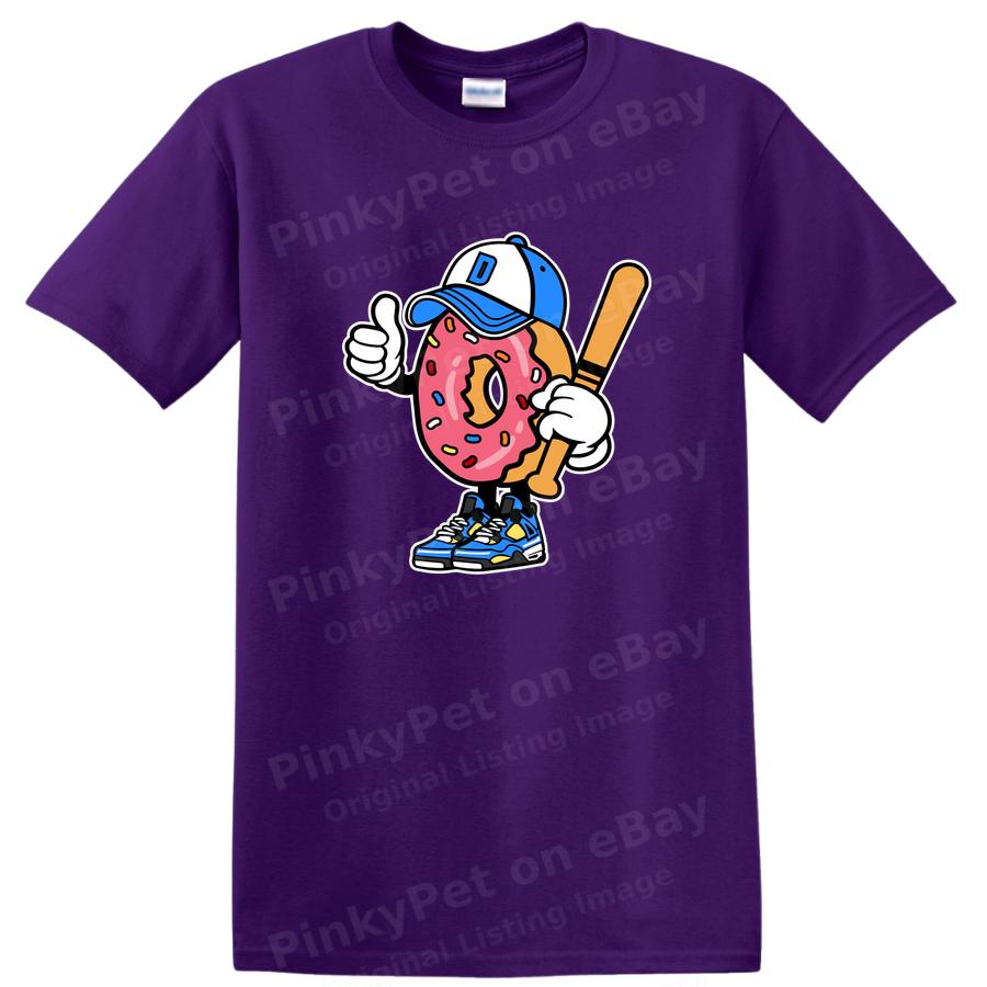 Donut Baseball Player Funny Graphic T Shirt Cool Cute Tee w/ Bat and Cap