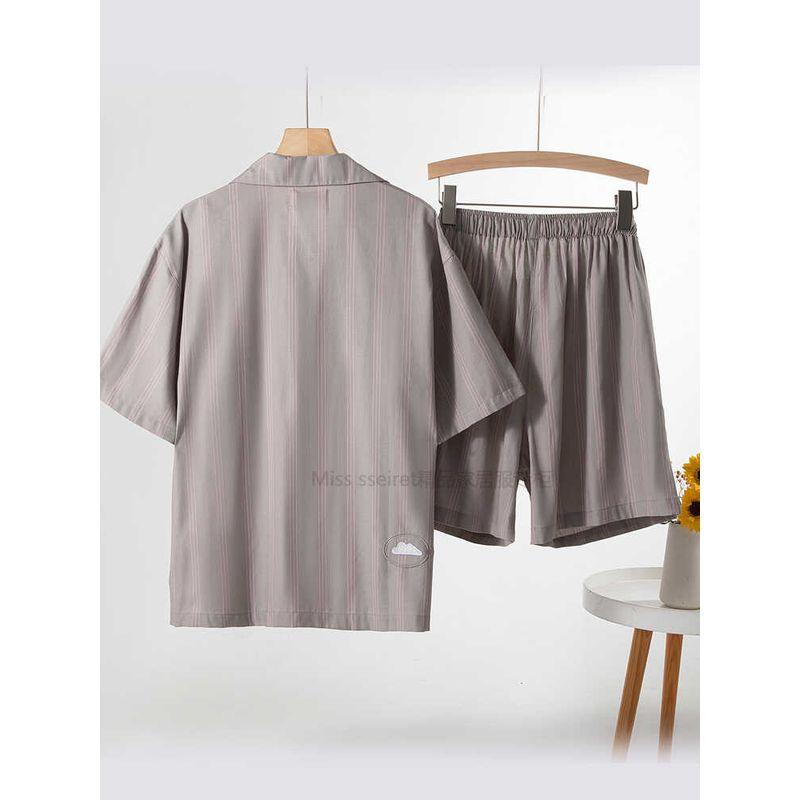 Same Style Accessible Luxury ~ Rabbit Embroider Tencel Cotton Pajamas Men's and Women's Suits Short Sleeve Shorts Stripes Couple Home Wear