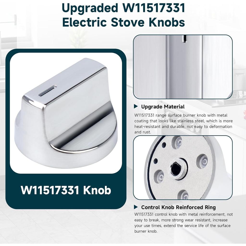 W11517331 für Whirlpool Elektroherd-Knöpfe (1 Stück) Ersetzen Sie W10850027 W11117415 W11458840 Ofenknopf, Kompatibel mit Whirlpool WEC310S0LS1, WEE515S0LZ