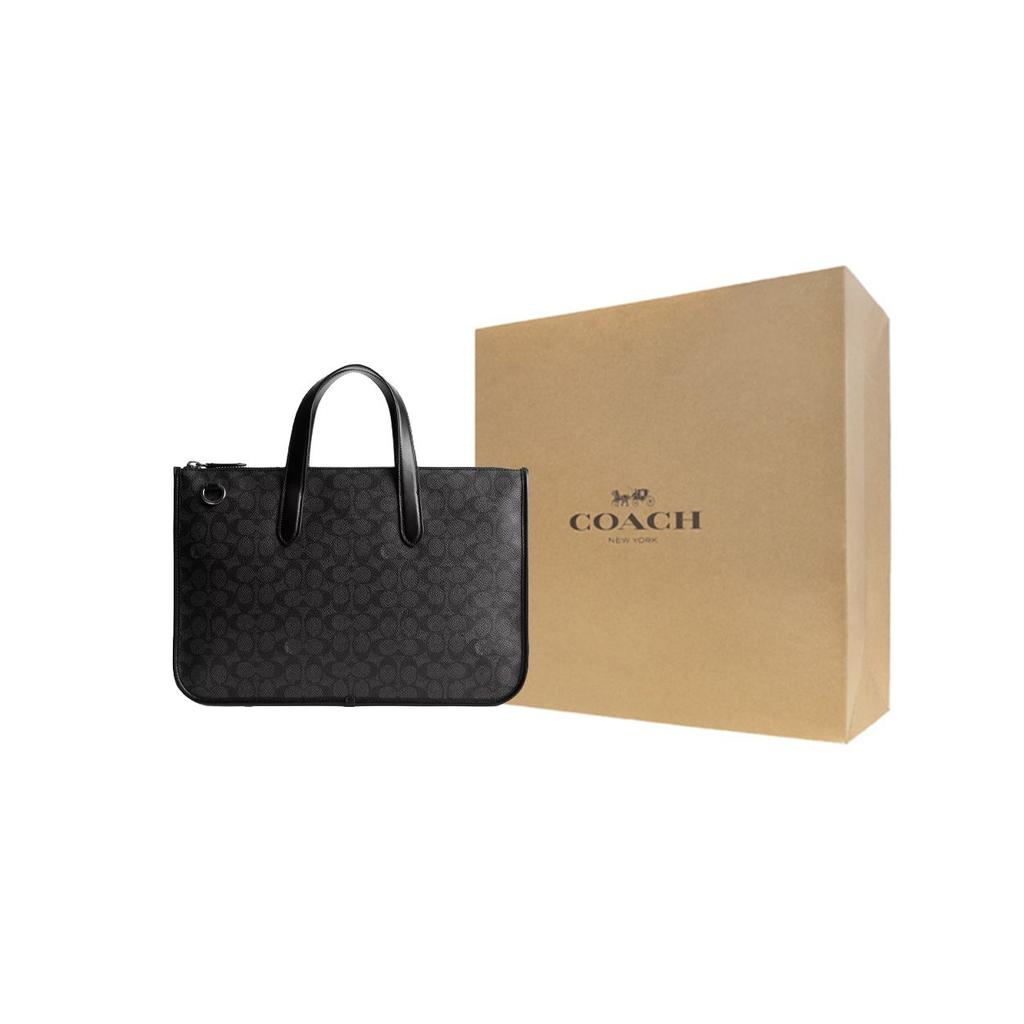 Coach Isaac 40 Logo Zipper Closure Coated Canvas Crossbody Shoulder Tote Bag Large Men Bags Charcoal CV970-R8E